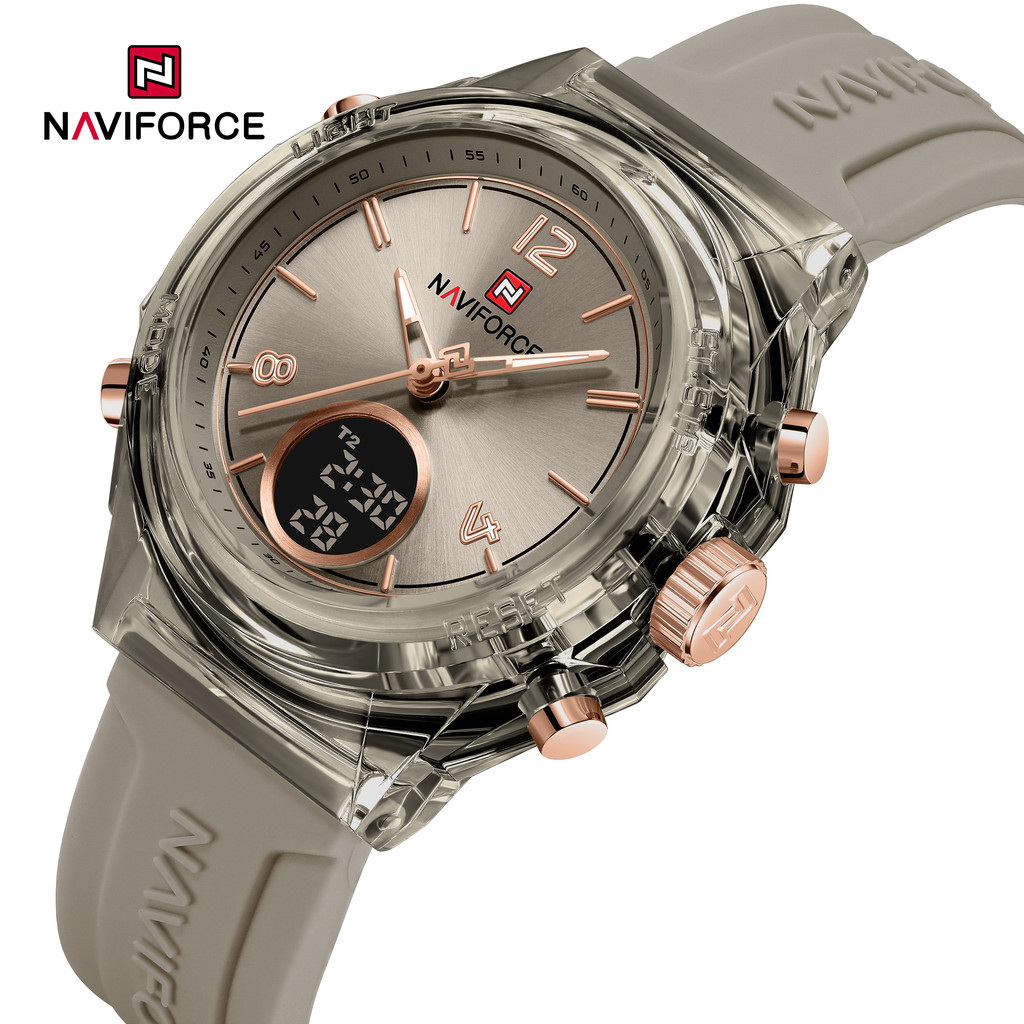 Naviforce หรูหราสุภาพสตรีควอตซ์กีฬาลําลอง 5ATM กันน้ํา Silica Band หญิงนาฬิกาของขวัญ