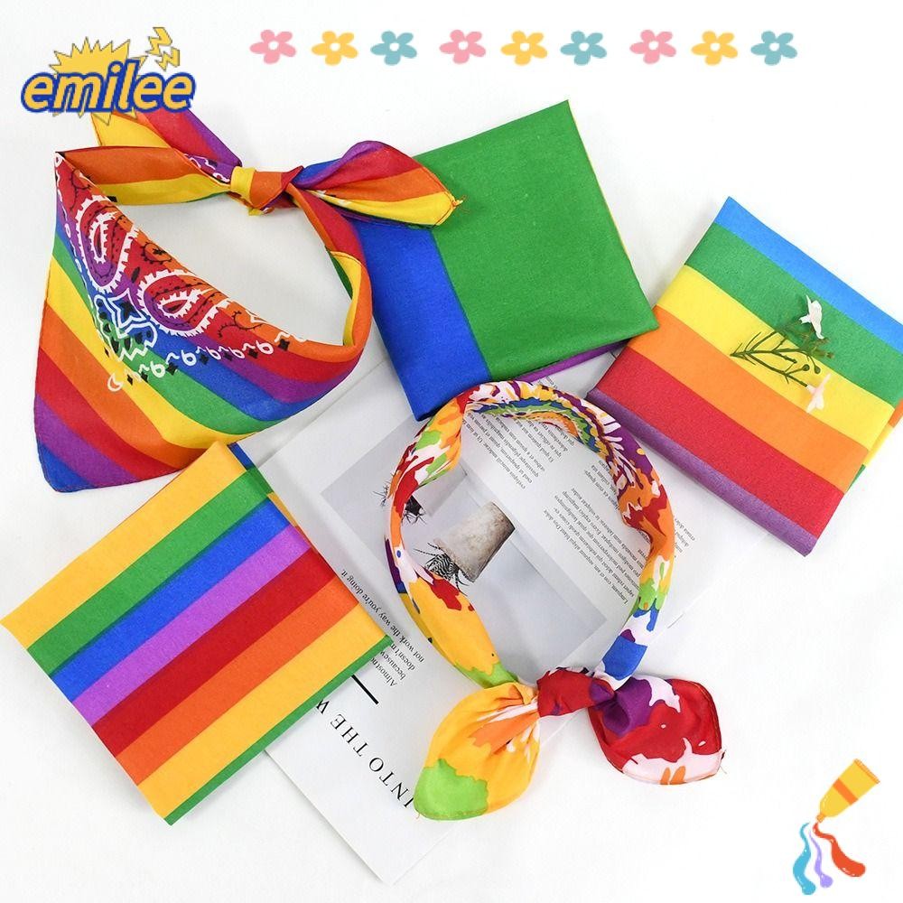 Emilee ผ้าพันคอสี่เหลี่ยมกระเป๋า, ที่คาดผมเทศกาลความภาคภูมิใจสีรุ้ง, เนคไทคอสีสันสดใสอินเทรนด์เกย์ Parade