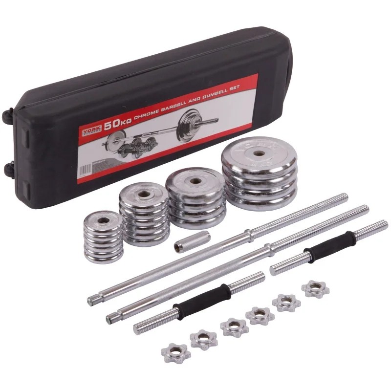 50KG DUMBBELL SET ชุดบาร์เบล และดัมเบลชุบโครเมียม เซท 50 Kg.
