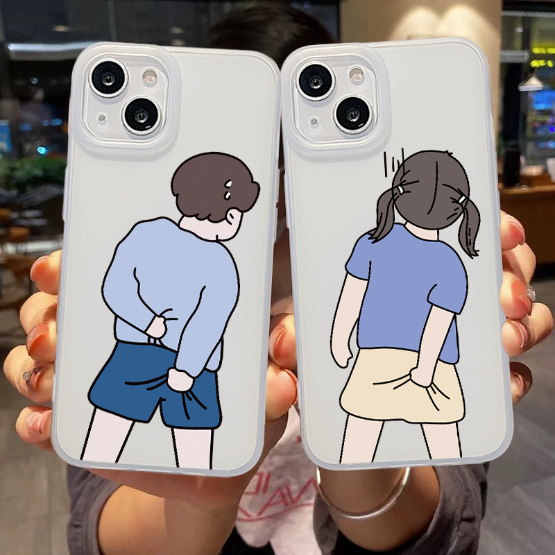 COD-คู่รักเคสมือถือ ใช้ได้กับ IPhone 11 15 13 14 12 Pro Max 14 7 Plus XR XSMAX เคสโทรศัพท์มือถือคู่การ์ตูนชายและหญิง