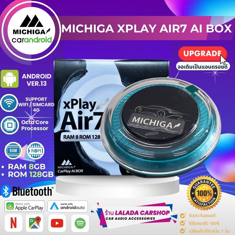 🔥NEW🔥กล่องAndroidBOX MICHIGA รุ่น XPlay7แบบCarplayไร้สายเปลี่ยนจอเดิมเป็นจอแอนดรอยRAM8 ROM128GB ใส่S