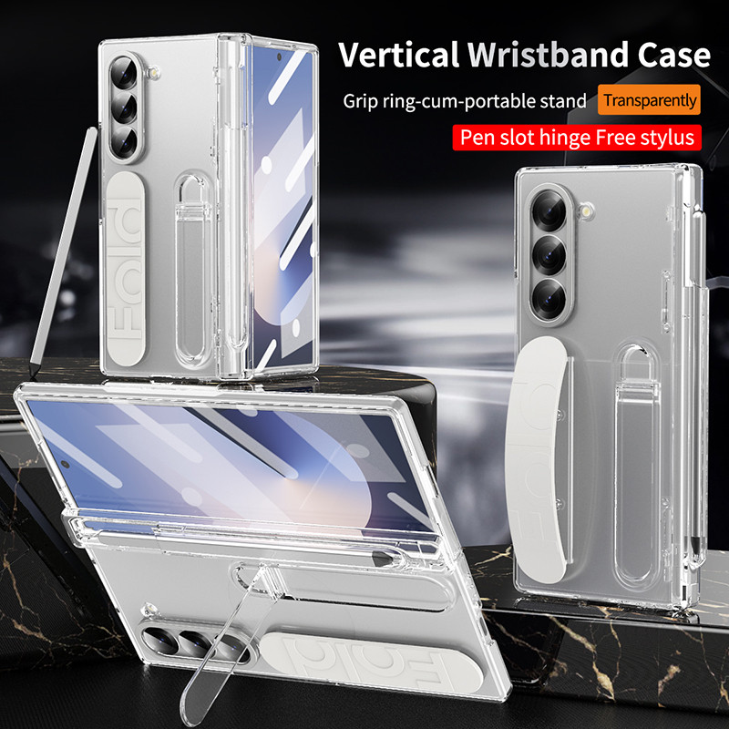 Zfold6 Casing Case For Samsung Galaxy Z Fold 6 Z Fold 5 Z Fold 4 Z Fold 3 360° รวมทุกอย่าง วงเล็บสายรัดข้อมือยืดหยุ่น 3 ใน 1 ฝาครอบเคสโทรศัพท์มือถือแบบแข็งกันกระแทก