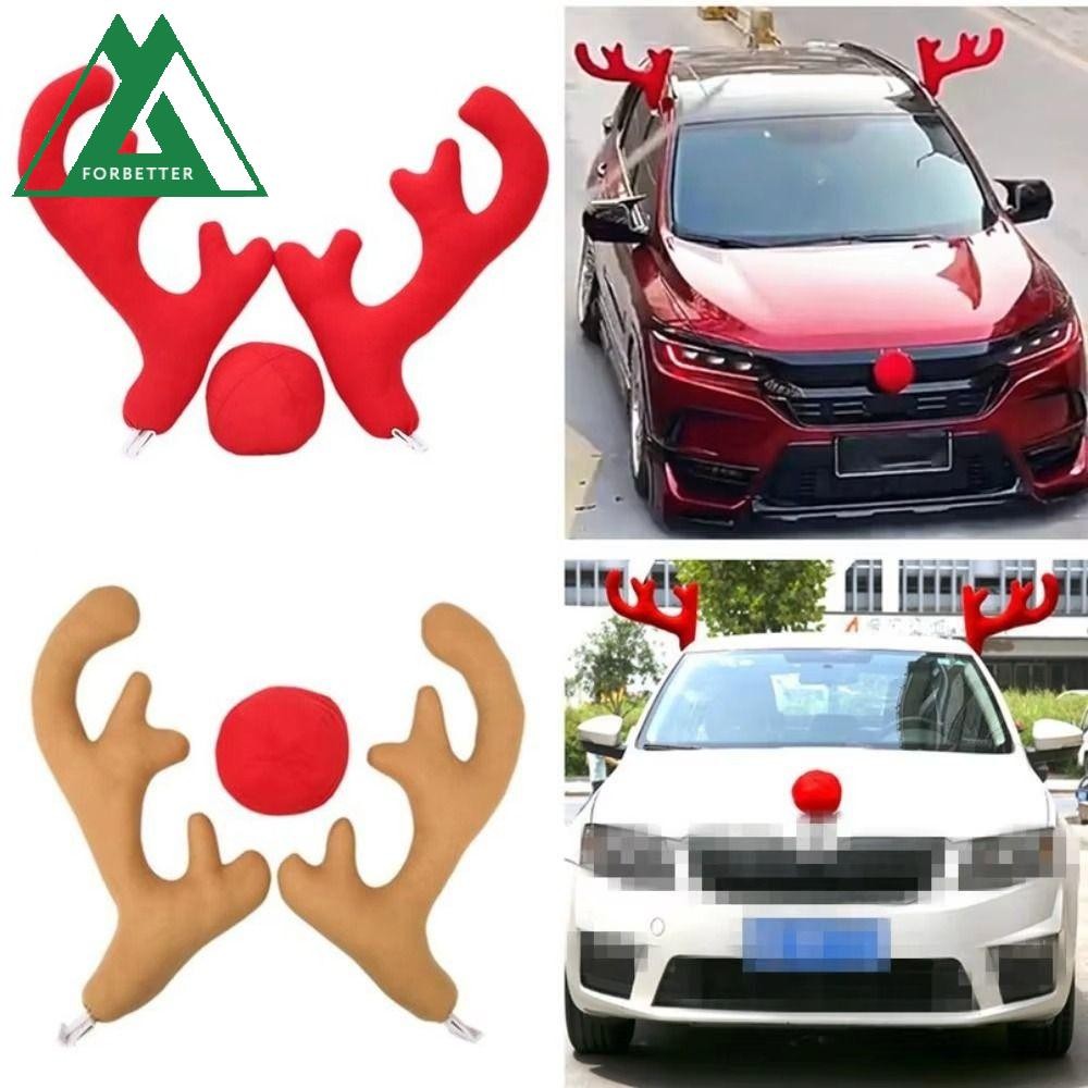 Forbetter ตกแต่งรถคริสต์มาสน่ารัก, Creative 3D คริสต์มาสตกแต่งภายนอก, Universal Deer Horn จมูกสีแดงรถภายนอกรถ Reindeer Antler ชุดบรรยากาศเทศกาล