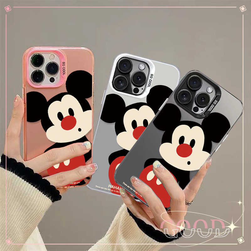 GOOD ส่งจากไทย สีดำหรูหราซิลิโคนแข็งกรณีโทรศัพท์ โบว์สีชมพู IPhone 16 13 12 7Plus 14 15 11 Pro MAX X XR XS/XSMAX มิกกี้