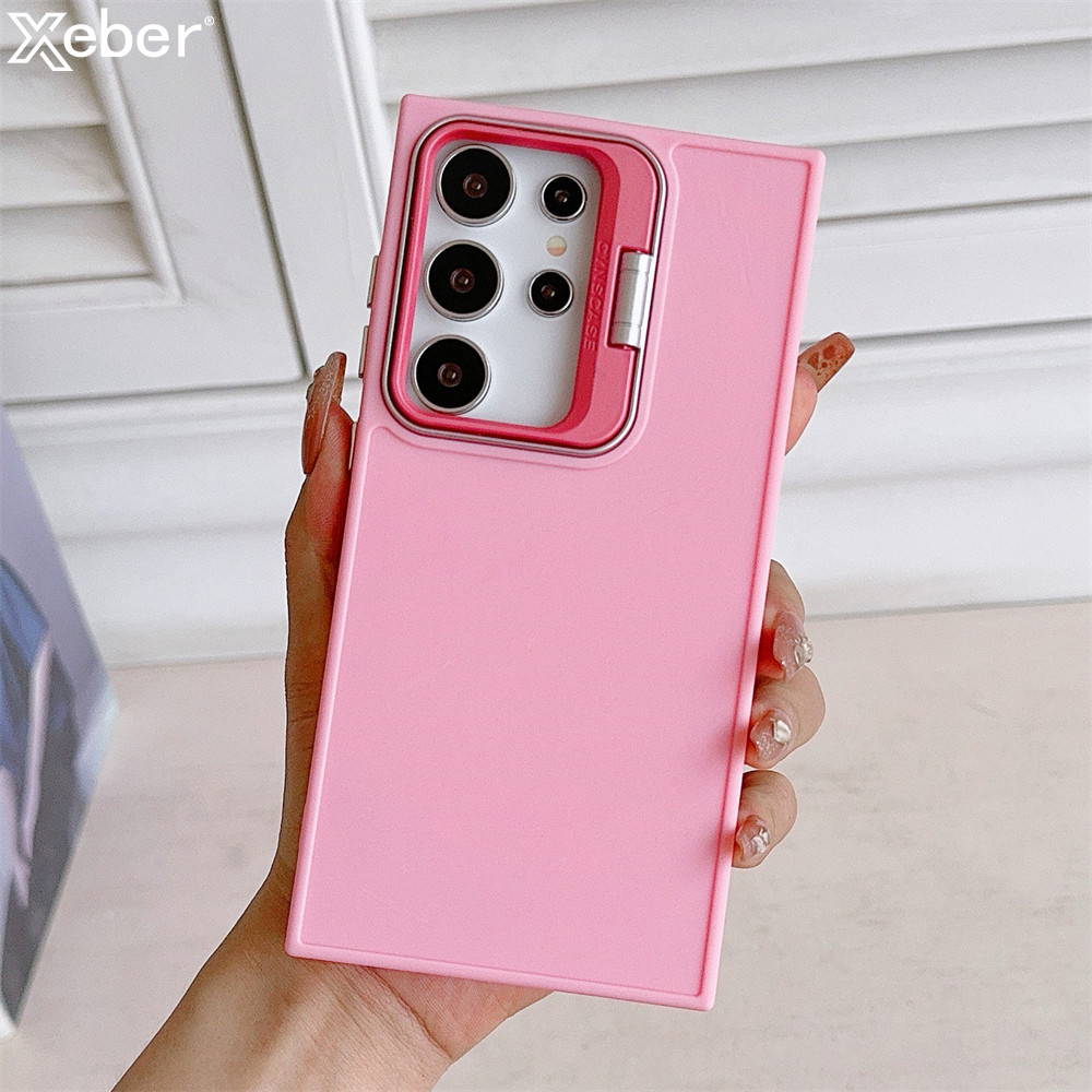 SAMSUNG หรูหราพลิกเลนส์โลหะยืนเคสโทรศัพท์สําหรับsamsung S24 Ultra S23 S22 S21 FE S20 Plus S10 S9 S8 หมายเหตุ 20 10 Proปกอ่อน