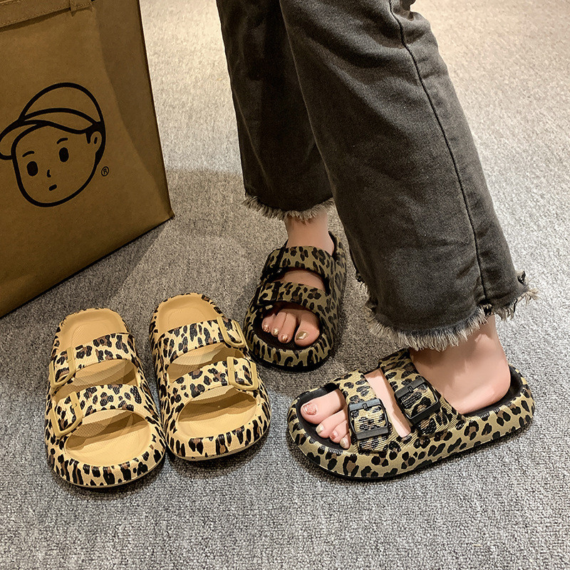 เสือดาวพิมพ์ Flip-Flops รองเท้าแตะชายหาดผู้หญิงฤดูร้อนสวมใส่ด้านนอกรองเท้าแตะชายหาดหนาSoled สไตล์ใหม่