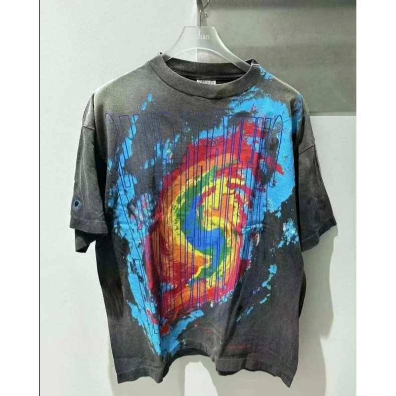 ขายร้อน saint michael CPFM ANGRY LV GD Pure Cotton Washed Distressed เสื้อยืดแขนสั้น