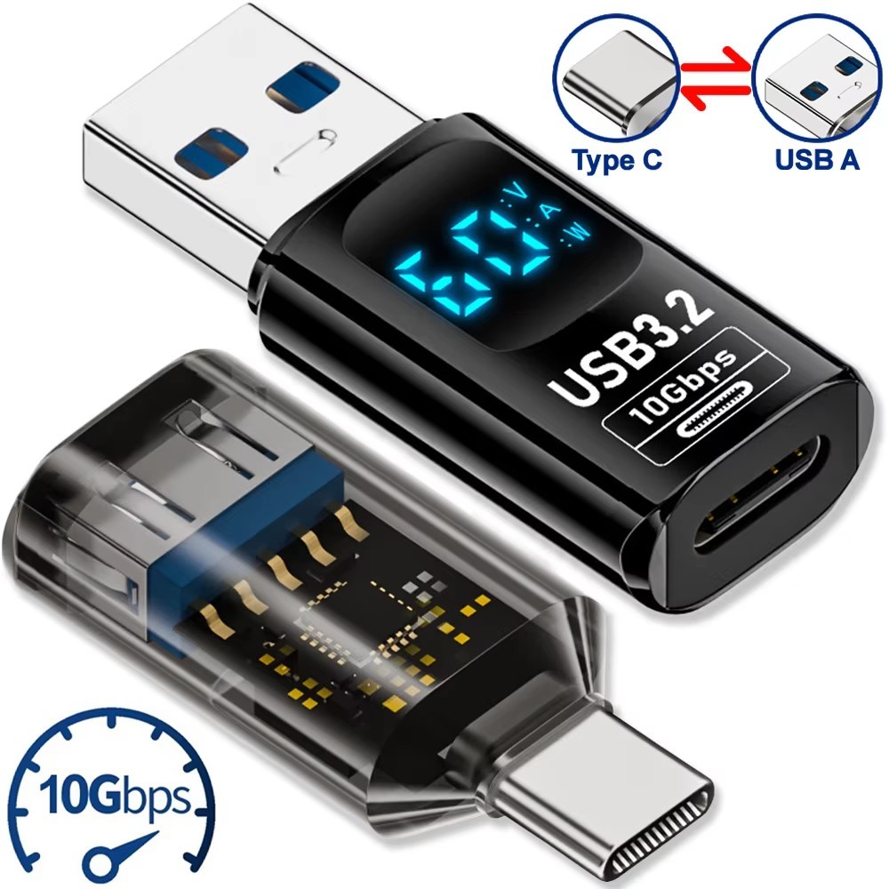 ตัวแปลงเครื่องชาร์จถ่ายโอนข้อมูลความเร็วสูง 10Gbps - USB3.2 เป็นอะแดปเตอร์โทรศัพท์ชายกับหญิง Type C - ขั้วต่อ USB C จอแสดงผลดิจิตอล