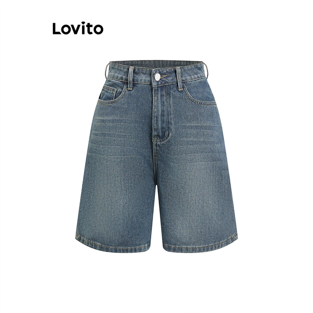 Lovito โครงสร้างหนวดแมวธรรมดามัดเดนิมด้านหน้าสั้นสำหรับผู้หญิง L97AD027