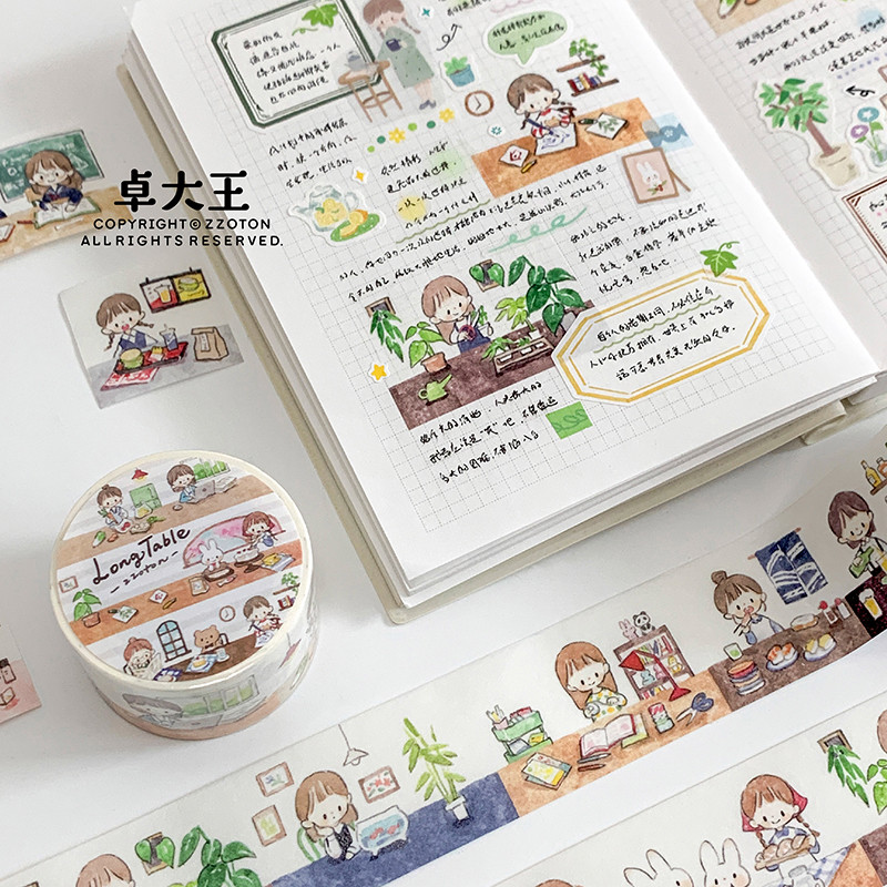 Zhuo Dawang [Azhu เทปตารางยาวมาก] Washi Pull Strip ตกแต่งคู่มือ Collage น่ารักสไตล์ญี่ปุ่น ys