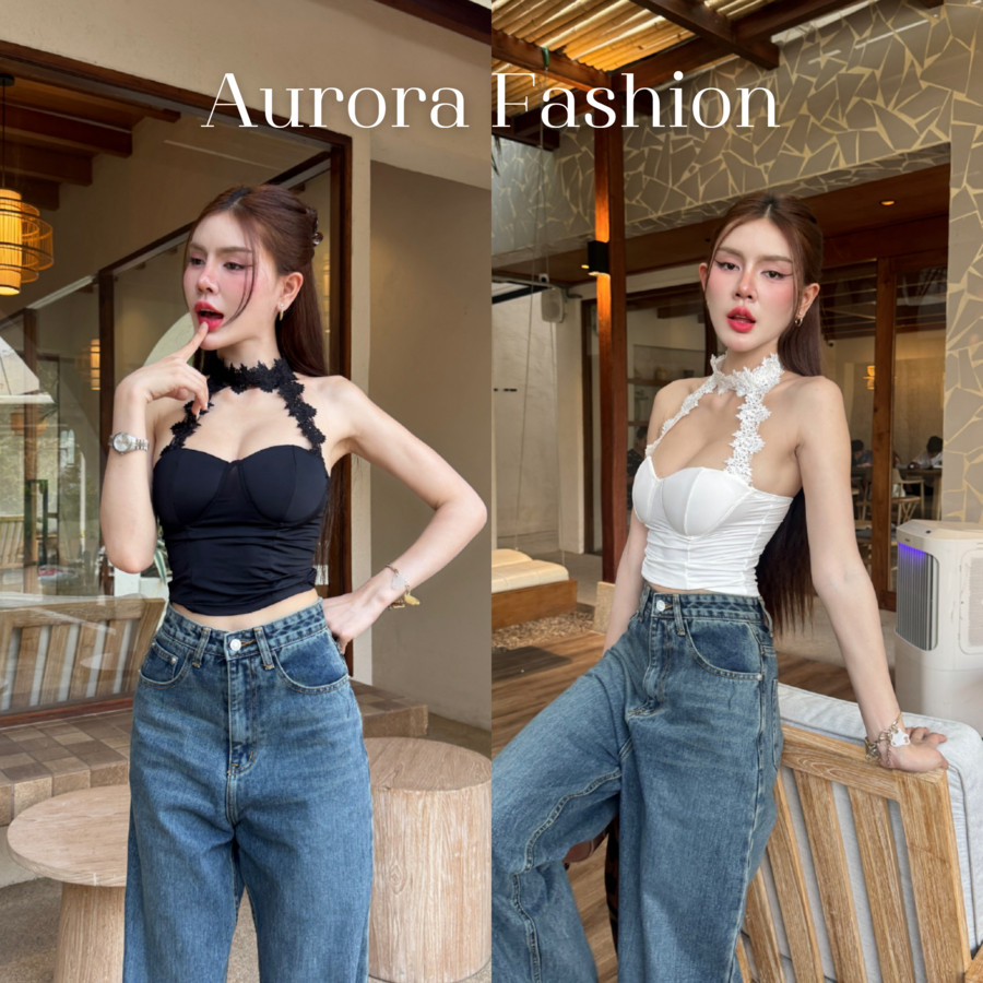 Aurora🛒พร้อมส่ง🚚 (รูปถ่ายจากงานจริง) เสื้อเกาะอก มีฟองน้ำ ดีเทลเพิ่มสายแต่ง ใส่ง่าย