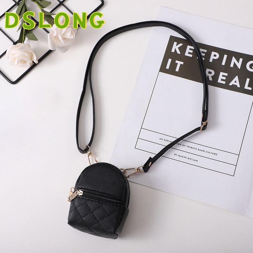 DSLONG กระเป๋าสะพายข้าง,กระเป๋าใส่เหรียญหนัง PU แบบพกพา,กระเป๋าแต่งหน้าสีทึบขนาดเล็กน้ําหนักเบาลิปสติก