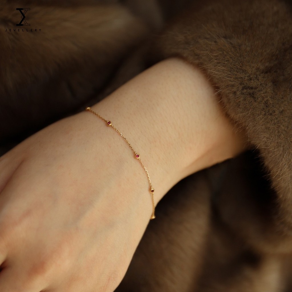 100% ส925 เงินสเตอร์ลิงมินิอัญมณีสีแดงสร้อยข้อมือบางแฟชั่นที่เรียบง่ายซ้อนสไตล์