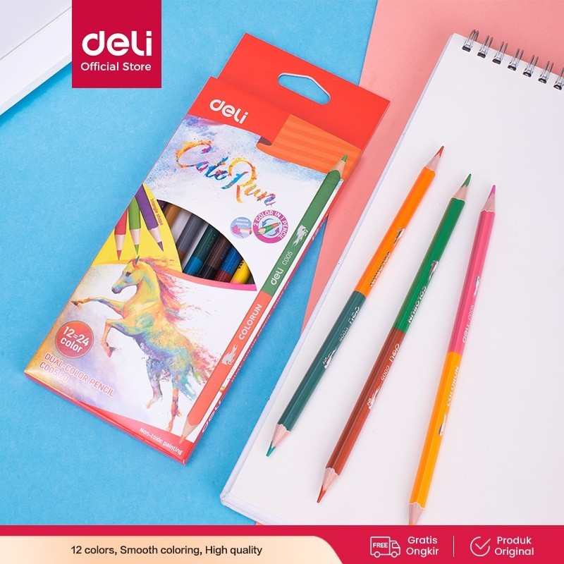 Deli Dual Color Pencil 6/12 Colours ดินสอคุณภาพตะกั่วสําหรับงานละเอียด EC00500