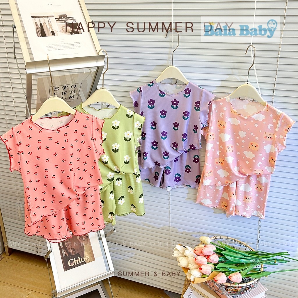 เสื้อผ้าเด็ก  ชุดเซทเสื้อแขนกุด เสื้อ+กางเกงขนสั้น ผ้าเรยอน นิ่มๆ ยืดๆ Size80-120 cm DXT63