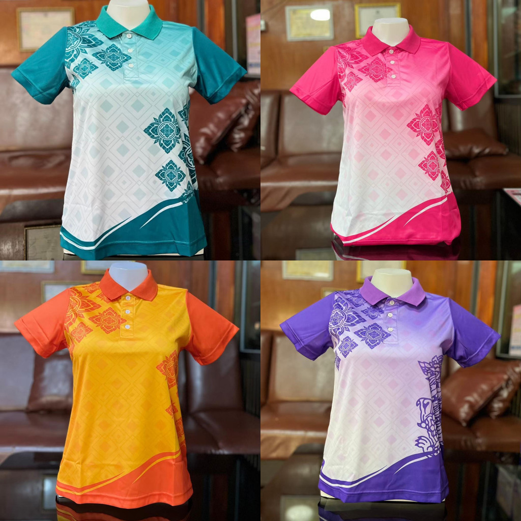 เสื้อโปโลลายไทย เสื้อเชิ้ตแขนสั้นหลวม ใส่เคลื่อนไหวได้ ผ้านุ่ม ระบายอากาศ สวมใส่ได้