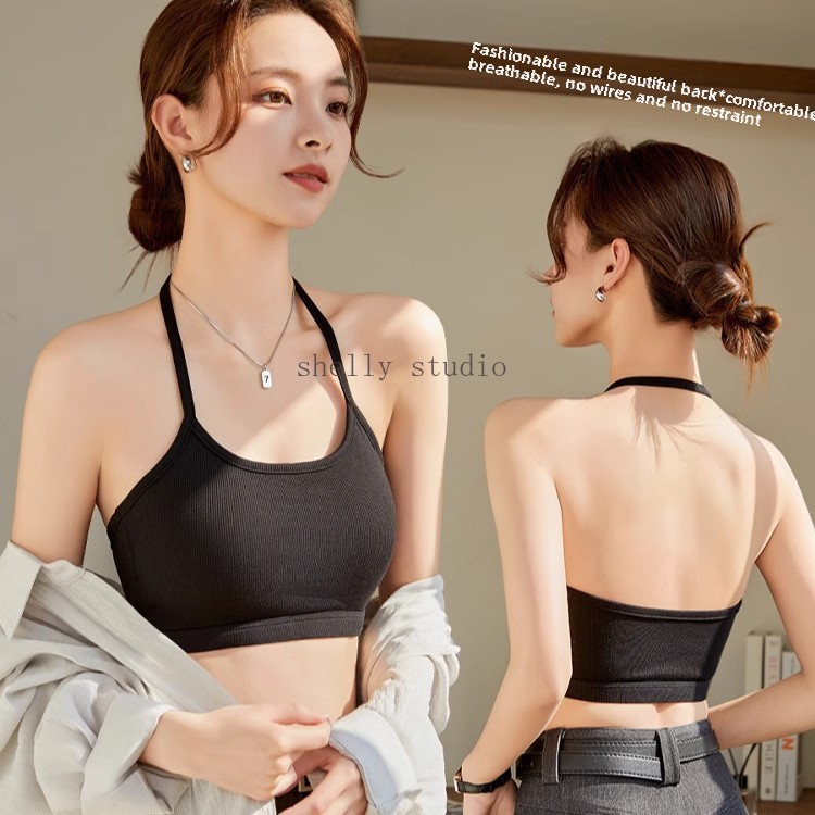 สวยกลับเปลือยผู้หญิงคอเข็มขัดแผ่นหน้าอกชุดชั้นในแบบบูรณาการเสื้อกั๊กสลิงหลอดด้านบน