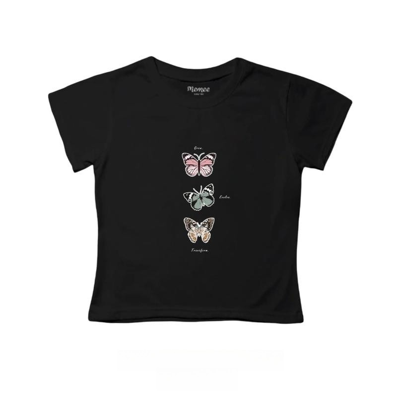 Memee ~ เสื้อยืดผ้าคอตตอนBaby Teeเสื้อผู้หญิง  (ผีเสื้อ3)