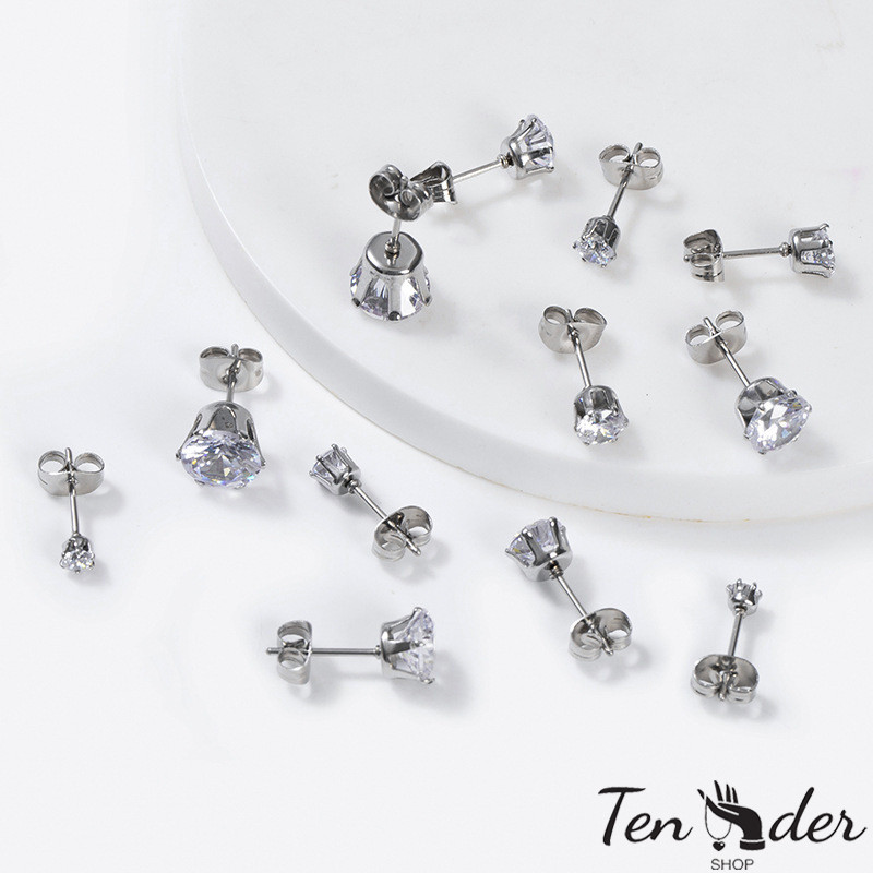 COD-ส่งเร็วจากไทย🎀1 ชิ้น ไทเทเนี่ยมเหล็กจริงต่างหู Super Bright Stud ต่างหูเพชรสตั๊ดเครื่องประดับ-Tender