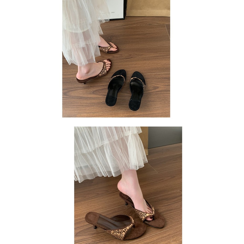 รองเท้าส้นกลางผู้หญิงขนาดใหญ่ แบบเปิดนิ้วเท้า ยางใส่สบาย ขนาด 35-42