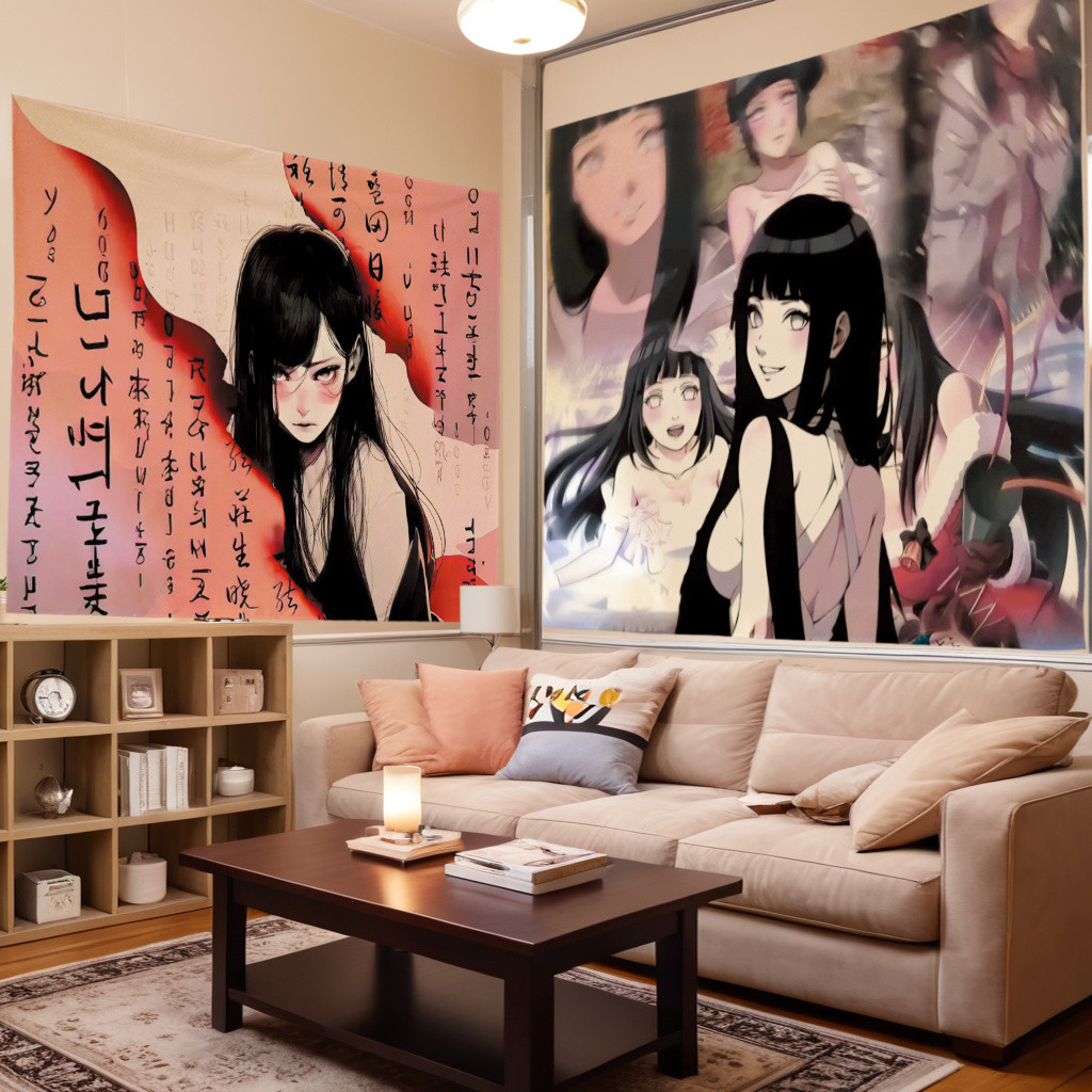 จัดส่งจากไทย] ผ้าพื้นหลังสไตล์สีดำของ Agirl Hyuga Hinata ผ้าแขวนสำหรับหอพักนักเรียน ห้องนั่งเล่น ห้องนอน ตกแต่งผนัง ปรับปรุงผ้าแขวน