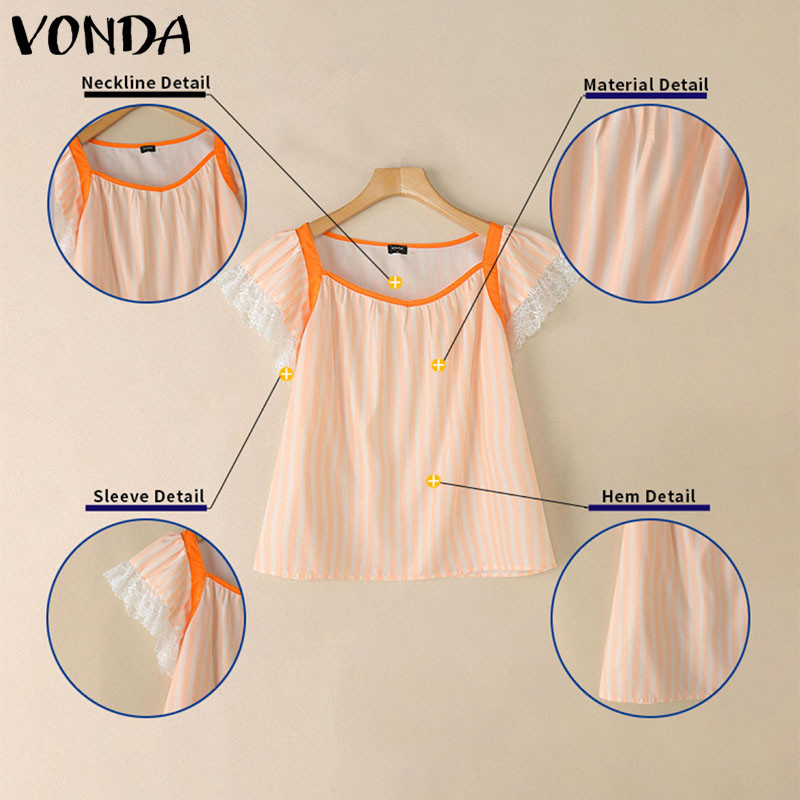 Vonda เสื้อลําลองคอวีแขนสั้นเกาหลีสําหรับผู้หญิง - รูปที่ 5
