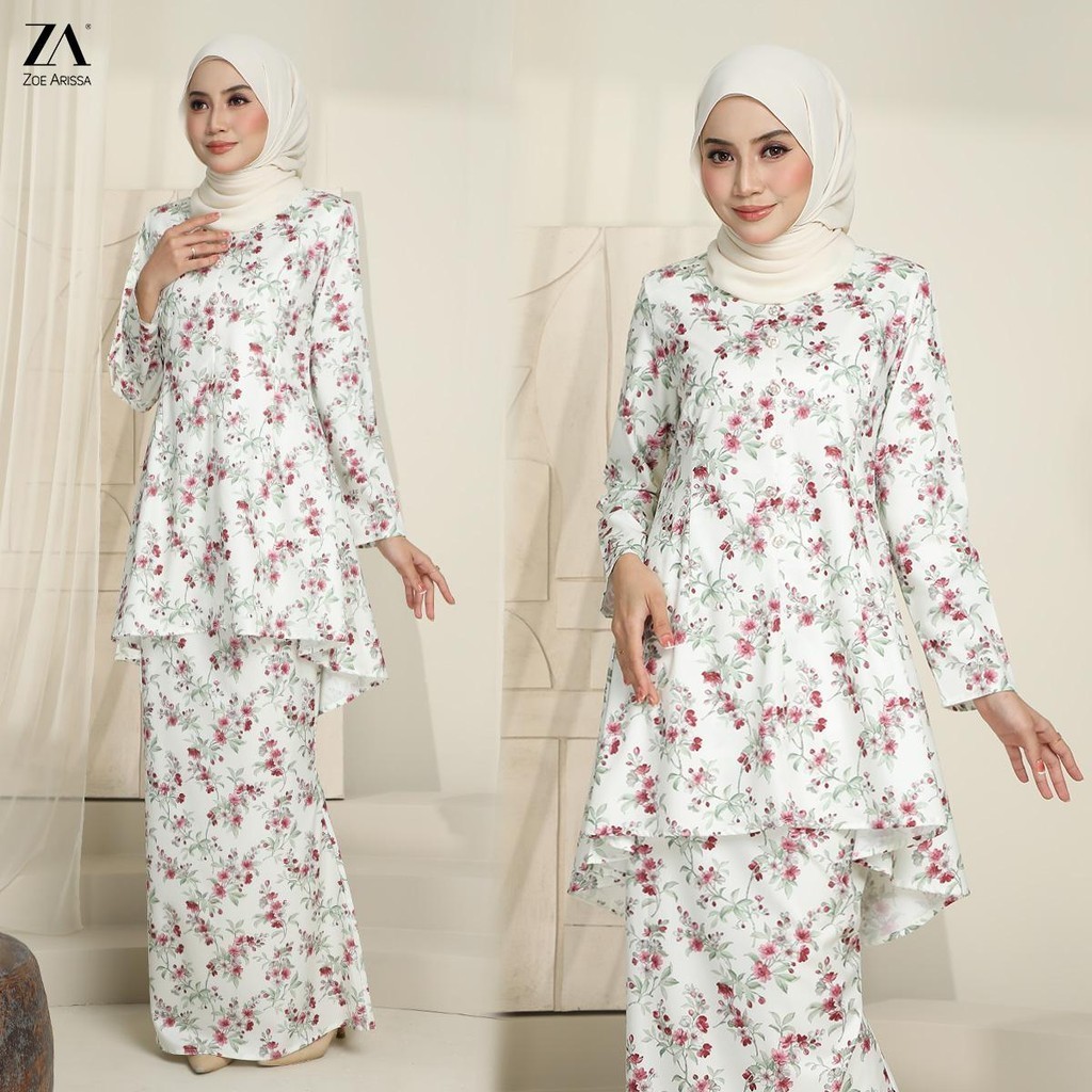 ZOE ARISSA 2025 Kencana Kurung Raya Baju Modern Kebarung Floral Lace Fishtail Kurung พิมพ์ Baju Raya