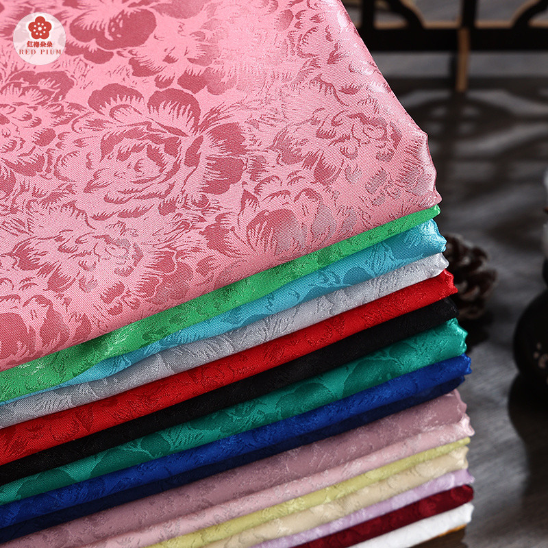 สีแดง พลัม สูง-จบ ดอกโบตั๋น ผ้าไหม ผ้าแจ็คการ์ด ผ้าเครื่องแต่งกาย ฮันฟู เสื้อผ้าซาตินผ้าเสื้อผ้าเด็กกระโปรงหน้าม้าสไตล์โบราณผ้าปัก