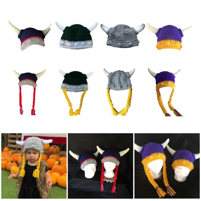 R* หมวกฮอร์นสําหรับเด็กถักหมวกวิกผมสําหรับอายุ 3-10 ปีหมวกคอสเพลย์แบบนุ่ม