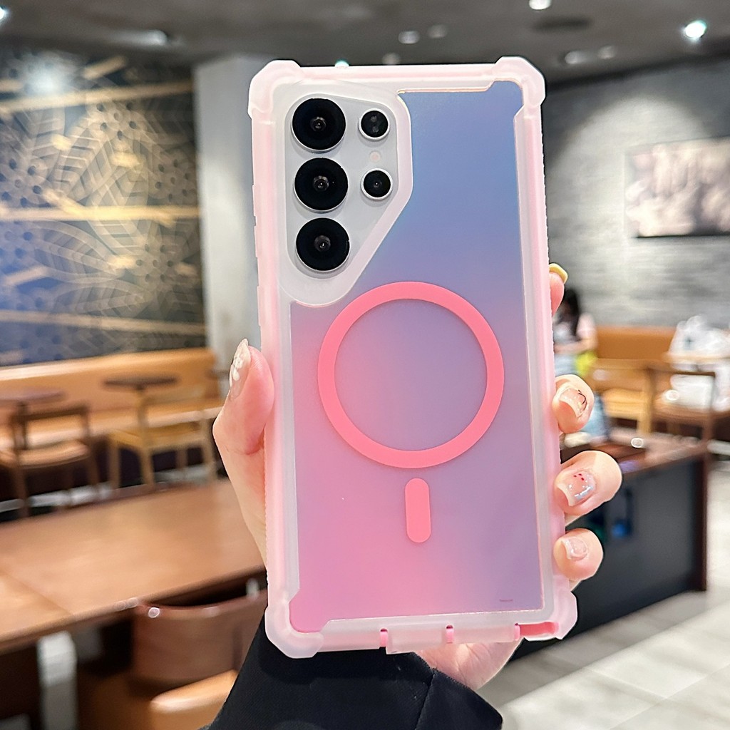SAMSUNG 2 in 1 MagSafe Macaron Gradient မက်ဂနက်ပါ ထူထဲတဲ့ ကာဗာ (Candy အရောင်) Samsung Galaxy A55 S25 S24 Plus Ultra S25+ S24+ S22 S23 Ultra အတွက်