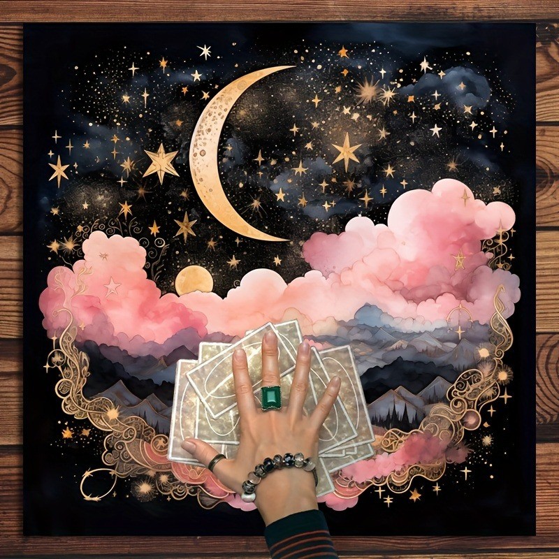 กผ้าปูโต๊ะไพ่ทาโรต์ โพลีเอสเตอร์ มูนเฟส ซัน สตาร์รี่ สกาย คาถา พร็อพตกแต่งพิธีกรรม ผ้าปูบัตรทํานาย กลไก สําหรับทํานาย คาถา พิธีกรรม