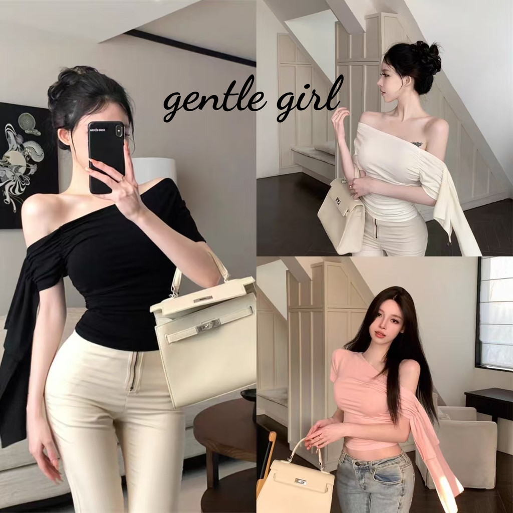 #GG🎀จัดส่งที่รวดเร็ว🎀 เสื้อยืดแขนสั้นทรงเข้ารูปสีแอปริคอททรงเข้ารูปสำหรับผู้หญิงหน้าร้อน