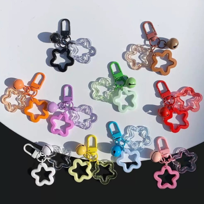 Hollow Stars อะคริลิคพวงกุญแจ Bell จี้พวงกุญแจสําหรับสาวกระเป๋าเป้สะพายหลัง Charm หูฟัง Accessorie ของขวัญมิตรภาพสร้างสรรค์