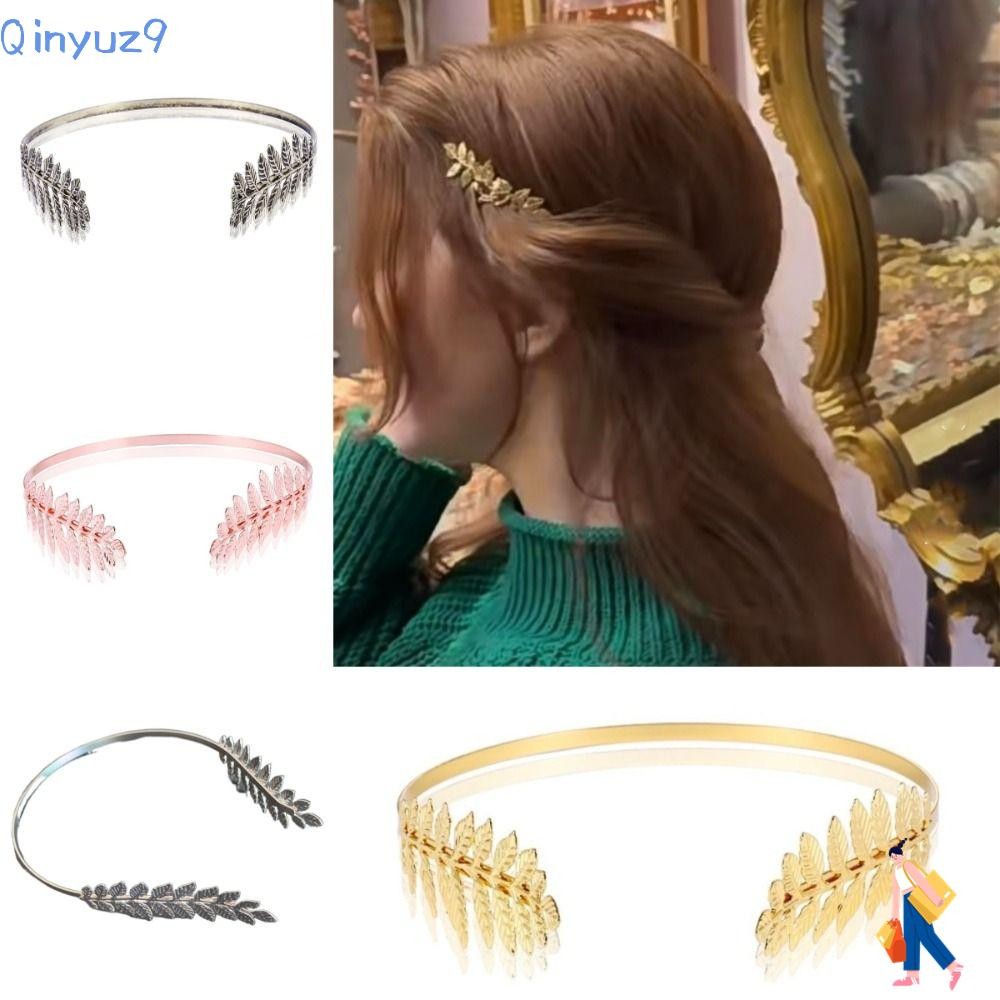 QINYUZ9 Headpieces งานแต่งงาน,ใบมะกอกอุปกรณ์เสริมผม Back-worn Leaf ที่คาดผมโลหะ,แฟชั่น Vintage Hair Band สําหรับผู้หญิง