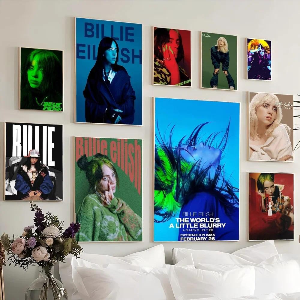 โปสเตอร์ผ้าใบ Unframed Billie Eilish - ศิลปะตกแต่งผนังนักร้องที่มีชื่อเสียง, พิมพ์ภาพวาดไร้กรอบคุณภาพสูง, โปสเตอร์เพลงสําหรับห้องนอน/ห้องนั่งเล่น