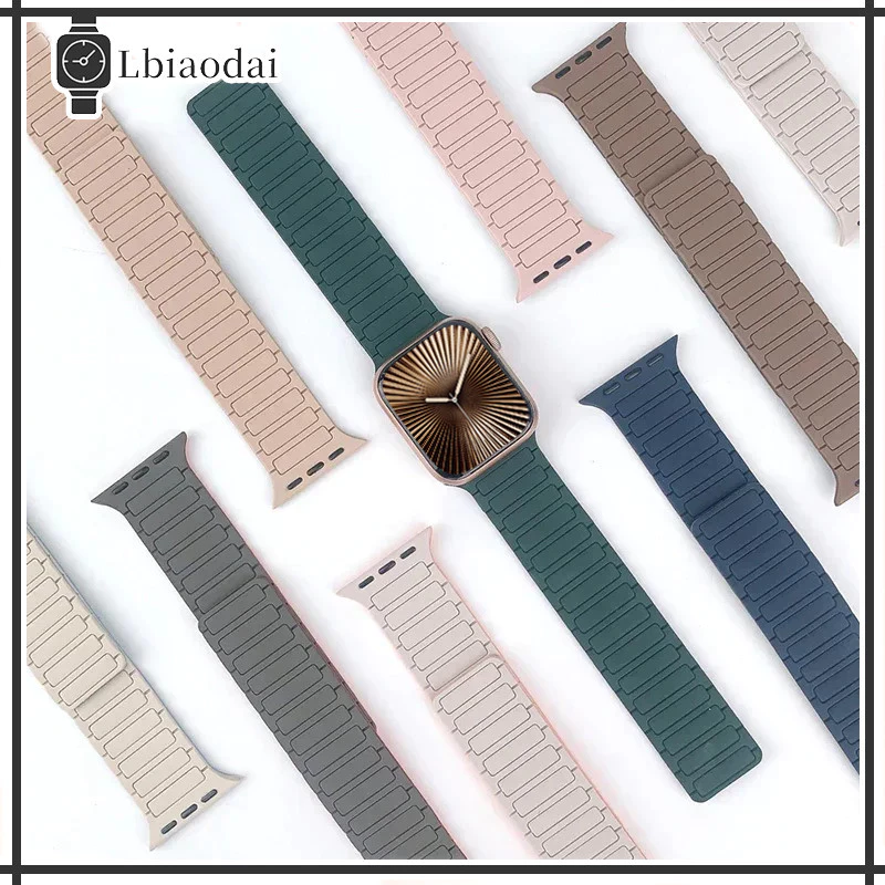 กีฬามีแม่เหล็กซิลิโคนสายรัด for Iwatch Series 11 10 9 8 7 6 5 4 3 2 Apple Watch Ultra 3 2 49 SE 46 45 42 41 40 44 38 มม