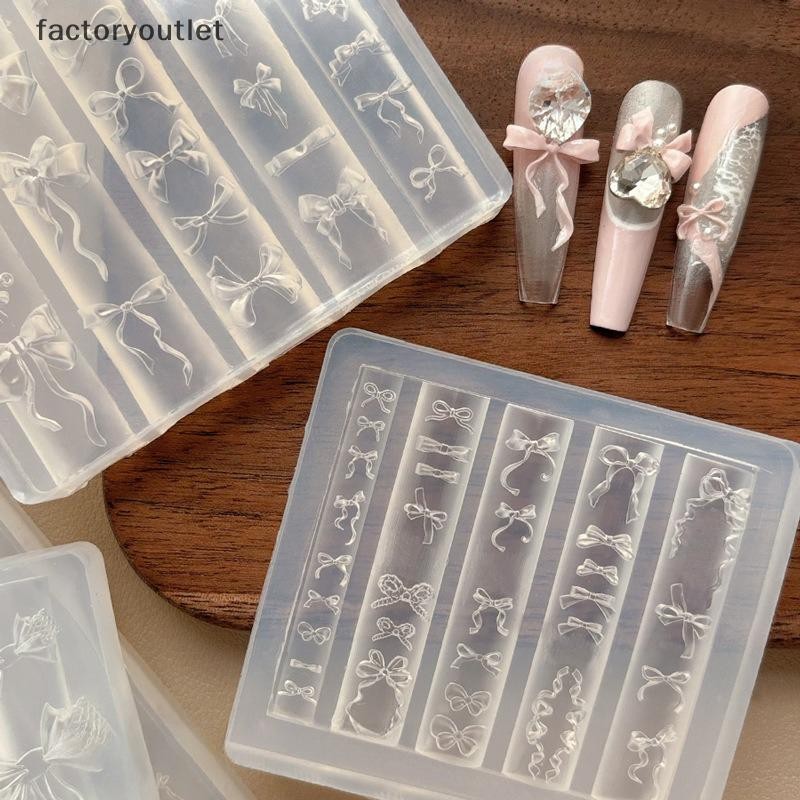 FLTH 3D ริบบิ้น Bowknot รูปแม่พิมพ์ปั๊ม Stencils UV เจล Polish Art Mould ซิลิโคนแกะสลักแม่พิมพ์ DIY ออกแบบเล็บ Charm ตกแต่ง Vary