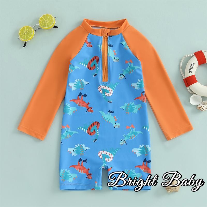 ชุดว่ายน้ํา Rash Guard สําหรับเด็กผู้ชายวัยหัดเดิน - ชุดว่ายน้ําซิปคอจําลองแขนยาว