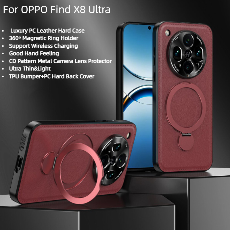 สําหรับ OPPO ค้นหา X8 Ultra X8Ultra ค้นหา X9 Pro กรณีหรูหรา 360o ผู้ถือแหวนแม่เหล็ก PC หนังฝาครอบโทร