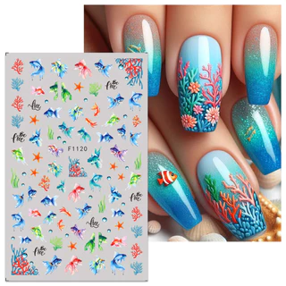 HAMA เล็บเล็บสติกเกอร์ขายส่งชายหาดฤดูร้อน Ocean Goldfish แมงกะพรุนสาหร่าย Dolphin Mermaid ผีเสื้อดอกไม้ตกแต่งเล็บสติกเกอร์ Decals