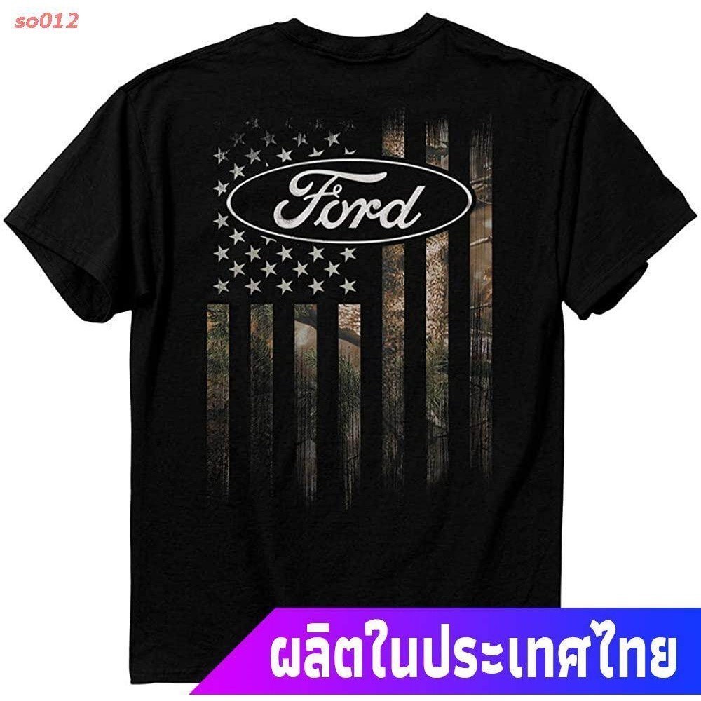 So012 Ford เสื้อยืดแขนสั้น Buck สวมใส่ Ford-Camo Accent Flag T5 5oz เสื้อยืด Ford กีฬาเสื้อยืด