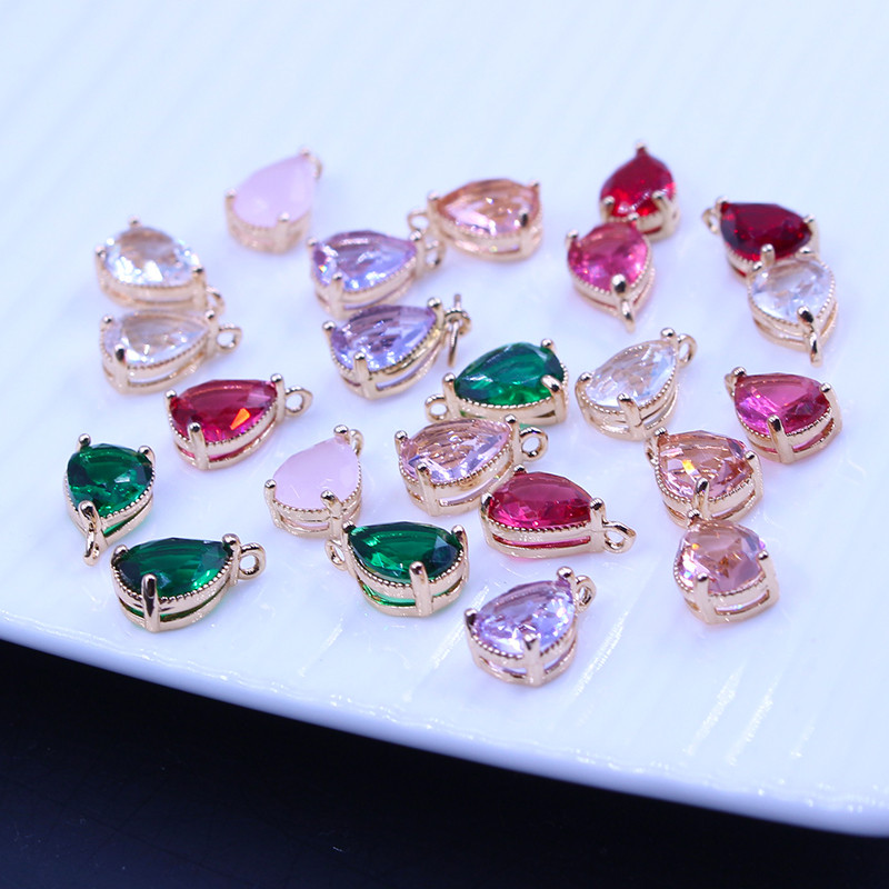 ทองแดงสี Retention Micro-Inlaid Rare Earth Glass Water Drop จี้สร้อยคอเครื่องประดับวัสดุ Handmade di