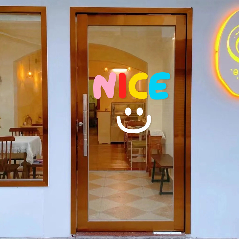 อิน การ์ตูนที่มีสีสันหน้ายิ้มสติกเกอร์แก้วเค้กนมชาร้านกาแฟประตูกระจกตกแต่งไฟฟ้าสถิตสติกเกอร์ - รูปที่ 2