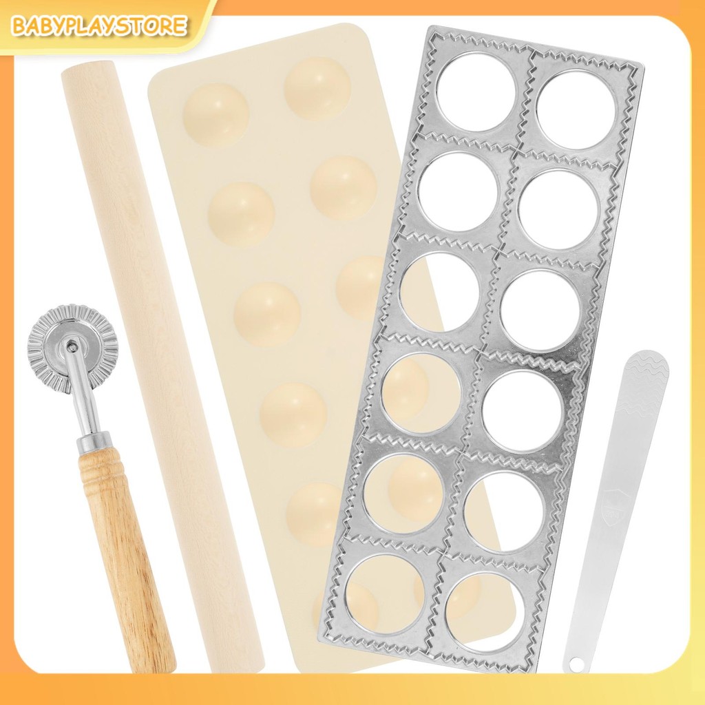 Ravioli แม่พิมพ์ชุด Multifuncional Ravioli Maker ไม้ Rolling Pin Pastry Cutter ล้อและช้อนบรรจุ SHOPQ