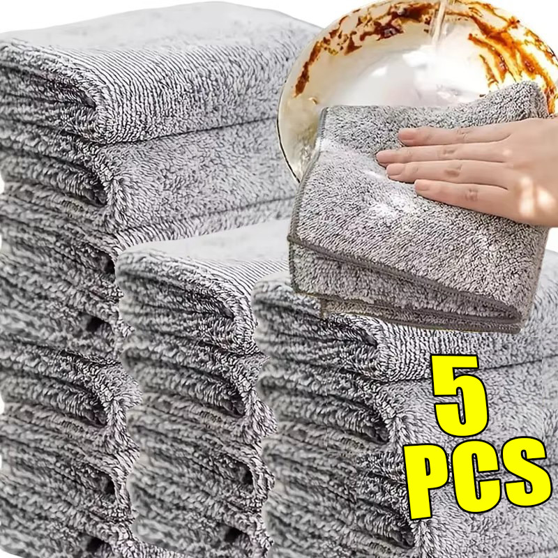 ผ้าทําความสะอาดถ่านไม้ไผ่ 25x25 ซม., ผ้าขนหนูไมโครไฟเบอร์ดูดซับซุปเปอร์สําหรับห้องครัวขจัดคราบน้ํามัน, นํากลับมาใช้ใหม่และไม่เป็นขุยสีเทาผ้าเช็ดจาน