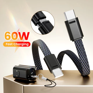 Elough 16 ซม.สายสั้นพวงกุญแจ PD 60W ประเภท C ถึง USB C สายชาร์จเร็วสําหรับโทรศัพท์มือถือ Power Bank USB C สายเคเบิลข้อมูลสายไฟ