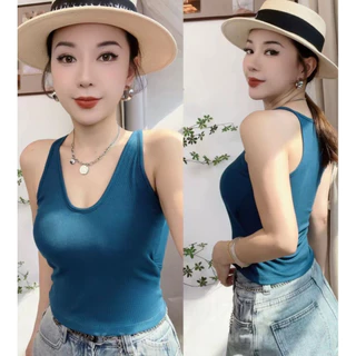 🍓Alva🍓 เสื้อกล้ามสายเดี่ยว แขนกุด สีพื้น ผ้ายืด มีฟองน้ำเย็บติดในตัว แฟชั่นใส่สบาย ระบายอากาศ ดีไซน์สวย #J558