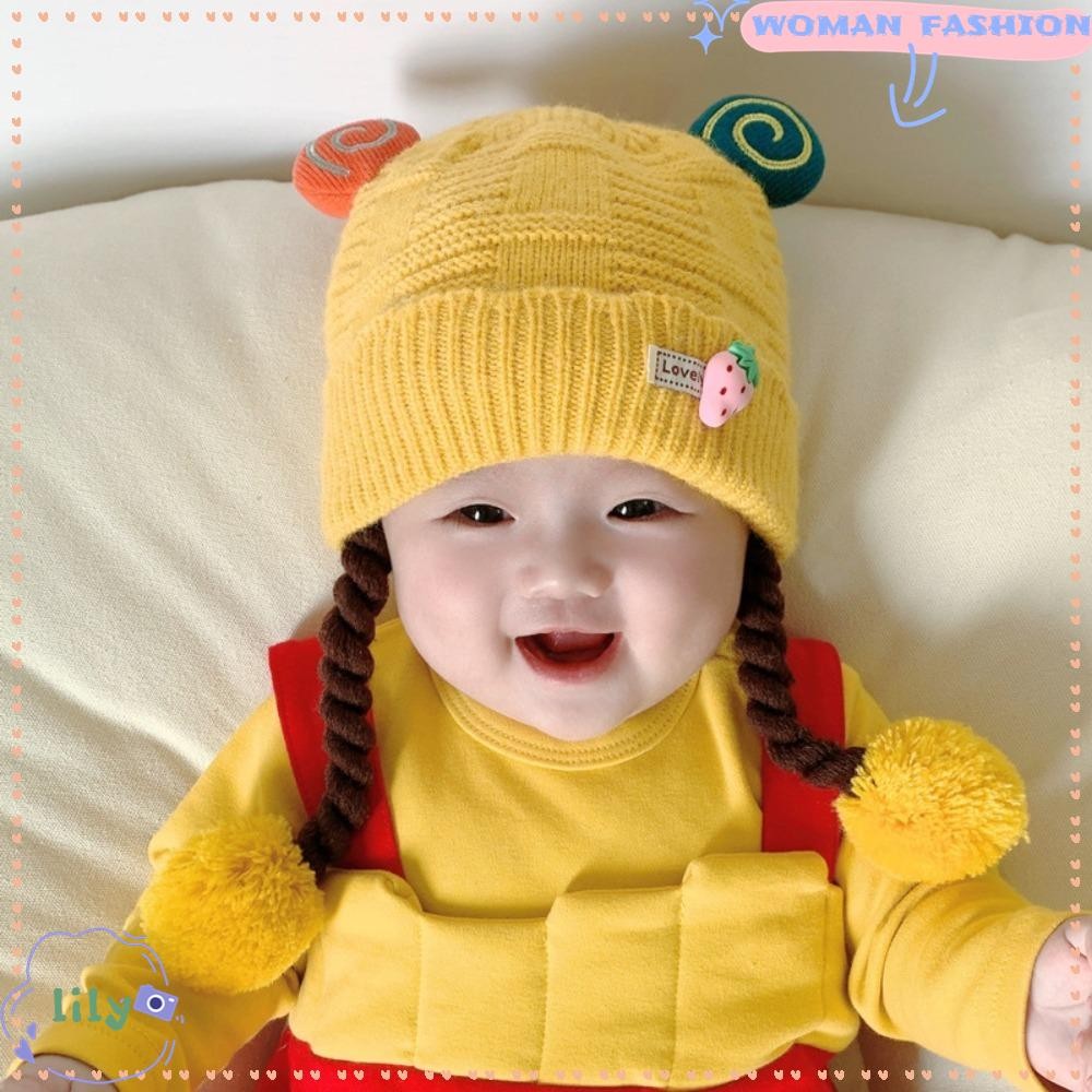 Lily หมวกเด็กน่ารัก,ไหมพรมกันลมผ้าฝ้ายถักวิกผม Braids หมวกเด็ก,น่ารักหนานุ่มและเป็นมิตรกับผิว Breathable หนา Earflap หมวก Bonnet