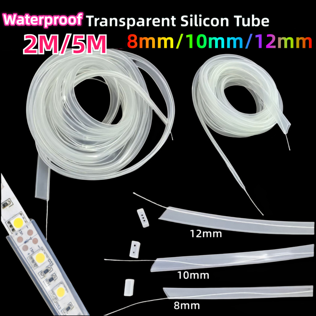 2 M/5 M เมตร 8 มม./10 มม./12 มม.ซิลิโคนหลอดกันน้ํา IP67 สําหรับ SMD50 3528 Ws2811 Ws2812b Led Strip เทปซิลิโคนคลิป