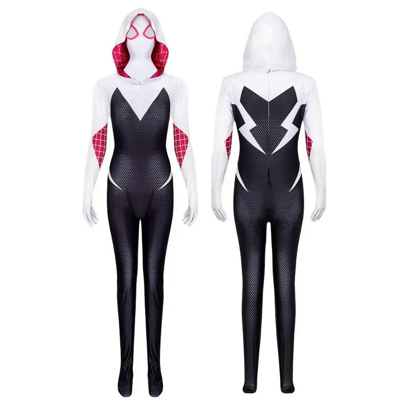Adults Kids Gwen Stacy Cosplay Costume Superhero Zentai Jumpsuit Female Girls Woman Full Bodysuit